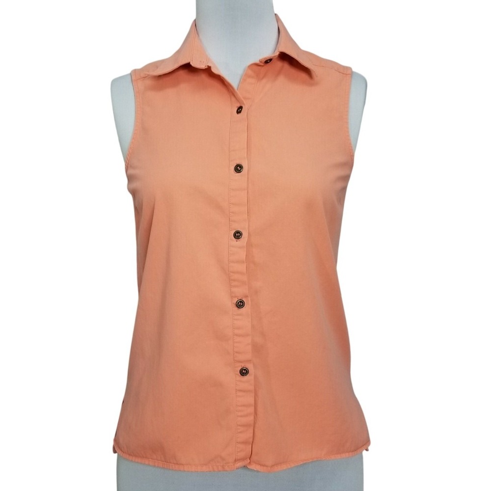 Freebird Womens Sleeveless Button Down Shirt Peach Coral Lattice Back B1708